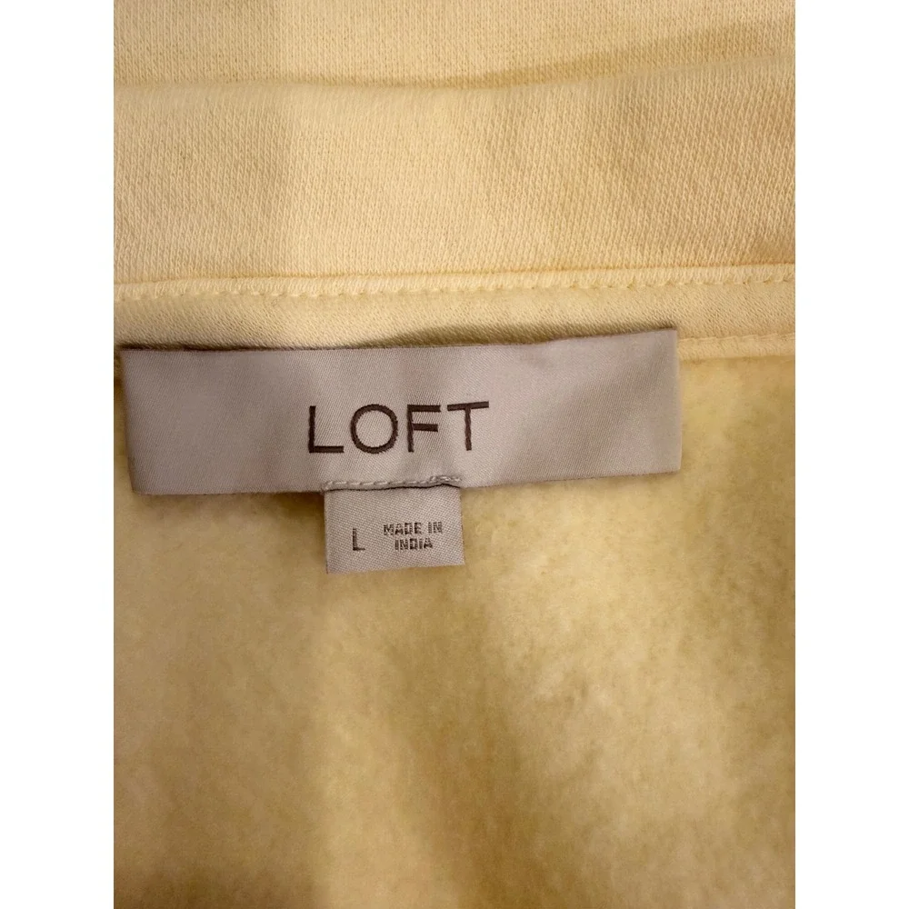 LOFT Women Sweatshirt Yellow Large Puff Shoulder Raglan Long Sleeve Fleece Crew - Picture 3 of 6